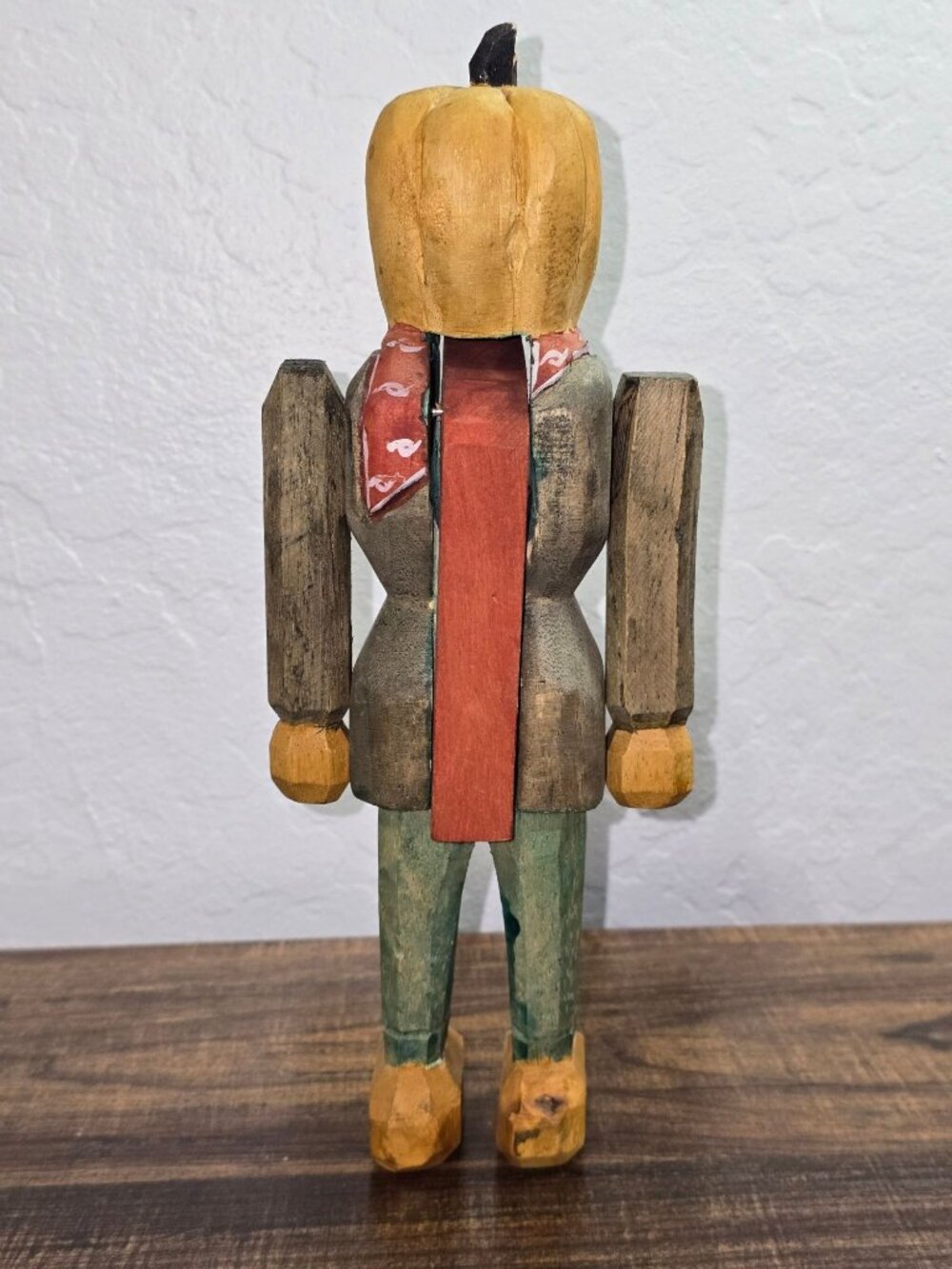 Primitive Wooden Pumpkin Head Nutcracker 10" Halloween October Fall - Picture 4 of 8